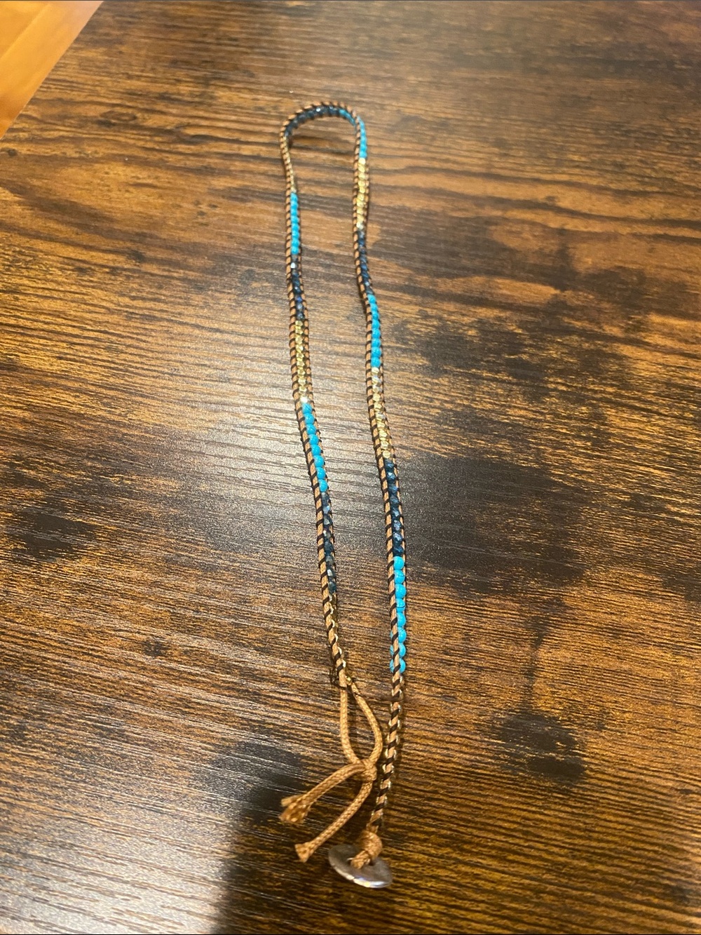 Handwoven Men’s Wrap Bracelet - Turquoise & Brown - Picture 2 of 3